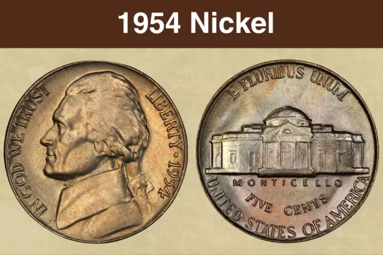 1954 Jefferson Nickel obverse and reverse showing Thomas Jefferson portrait and Monticello design