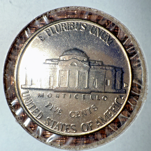 Close-up of 1954 Jefferson Nickel obverse showing Doubled Die Obverse (DDO) variety with doubling visible on the date or lettering