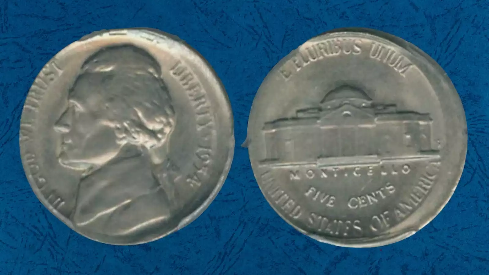 1954 Jefferson Nickel with off-center strike error showing shifted design and crescent of blank planchet